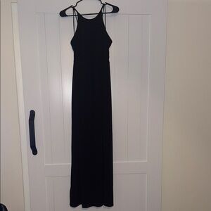 Express Elegant Black Maxi Dress with Tie Back and High Slit